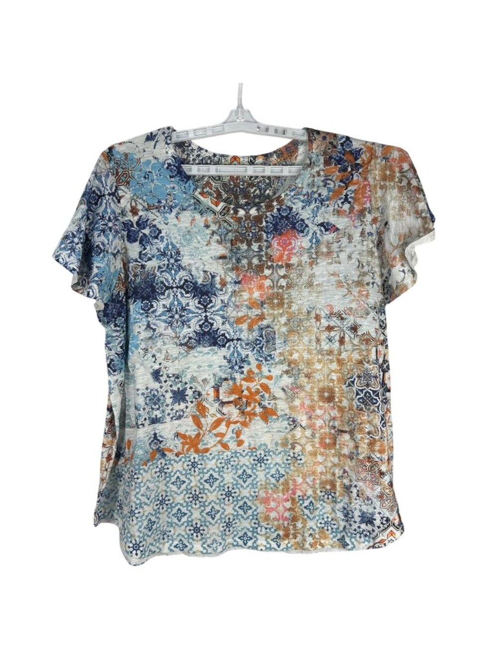 Time And Tru Womens XXXL Floral Patchwork Printed Tee Short Sleeve Top